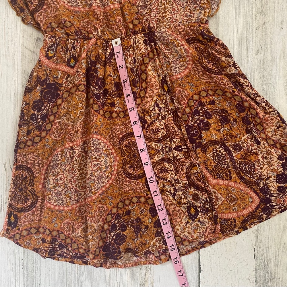 Weavers Mini Dress XS Brown Red Ruffle V-Neck Elastic Waist Festival Boho Summer - Picture 7 of 7